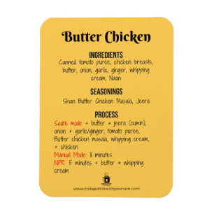Butter Chicken Rezept Magnet für Instant Pot