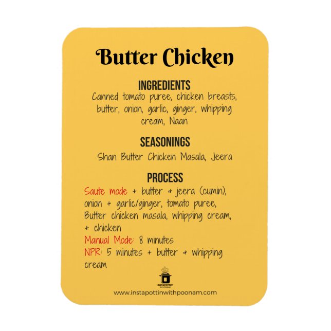 Butter Chicken Rezept Magnet für Instant Pot (Vertikal)