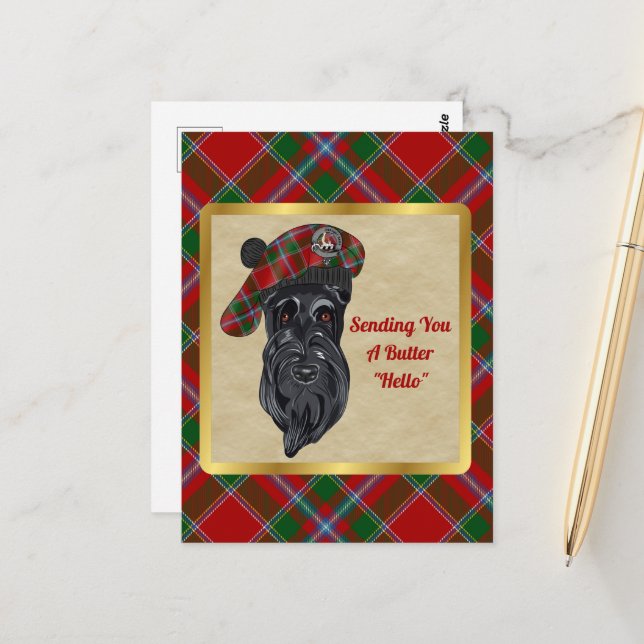 Butter Clan Abzeichen & Tartan Postkarte (Vorderseite/Rückseite Beispiel)