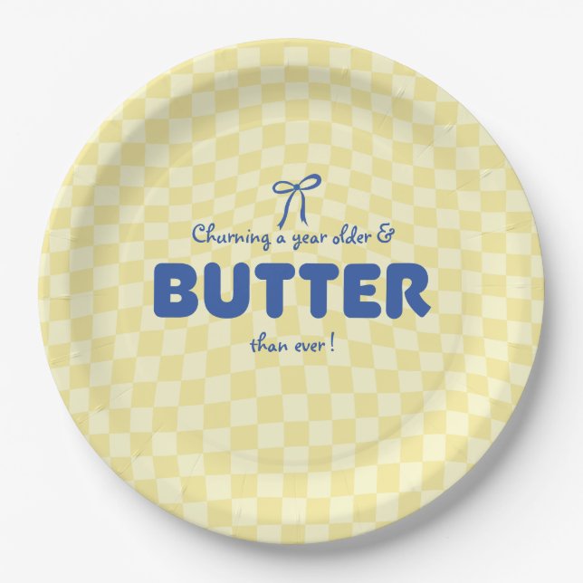 Butter-Geburtstag "Ein Jahr älter werdend"  Pappteller (Vorderseite)