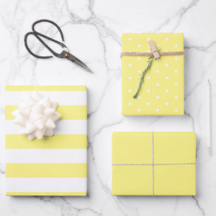 Butter Gelb Polka Dot breit gestreift und fest Geschenkpapier Set