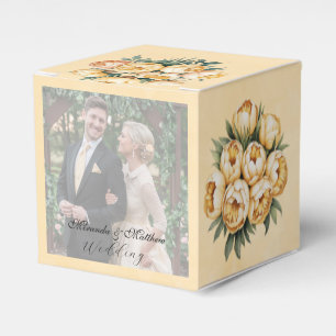 Butter-Gelb-Rose-Bouquet-Hochzeitsstich-Foto Geschenkschachtel