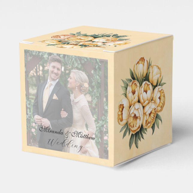 Butter-Gelb-Rose-Bouquet-Hochzeitsstich-Foto Geschenkschachtel (Vorderseite)