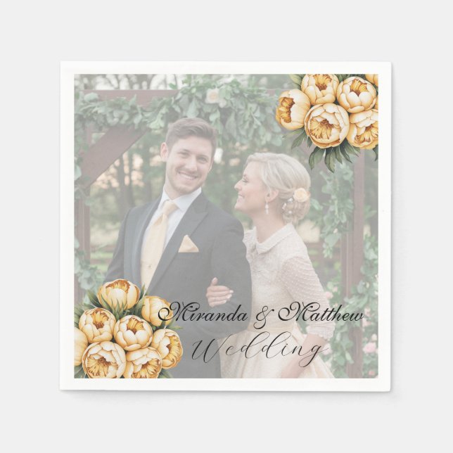 Butter-Gelb-Rose-Bouquet-Hochzeitsstich-Foto Serviette (Vorderseite)