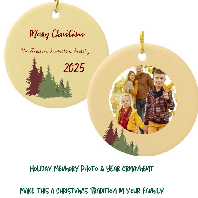 Butter Gelb Rot & Grün Kiefer Weihnachten Keramik Ornament (Von Creator hochgeladen)