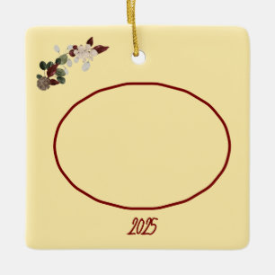 Butter Gelb & Tief Rotes Foto Weihnachten Keramikornament