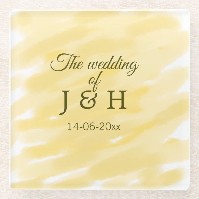 Butter gelbe Pastellgelbe die Hochzeit des Paares  Glasuntersetzer (Vorderseite)
