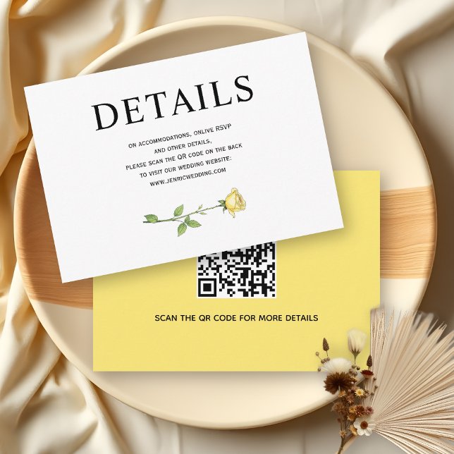 Butter gelbe Rose Blume QR Hochzeit Details Begleitkarte (Von Creator hochgeladen)