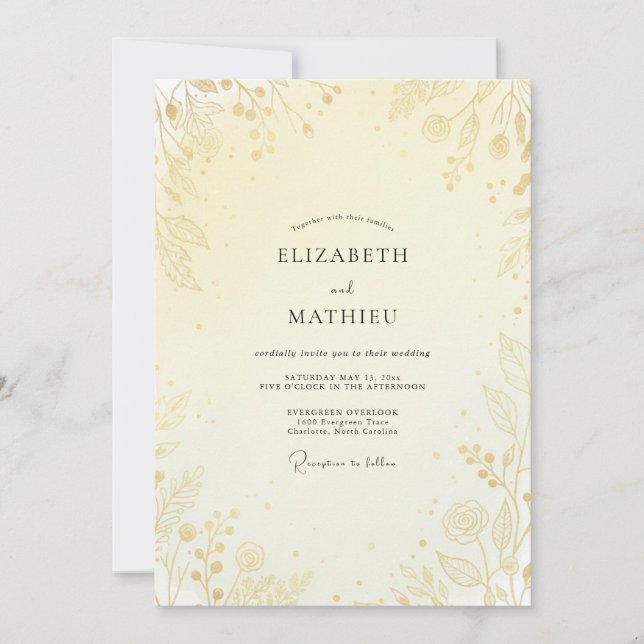 Butter-Goldblatt-Hochzeit Einladung (Vorderseite)
