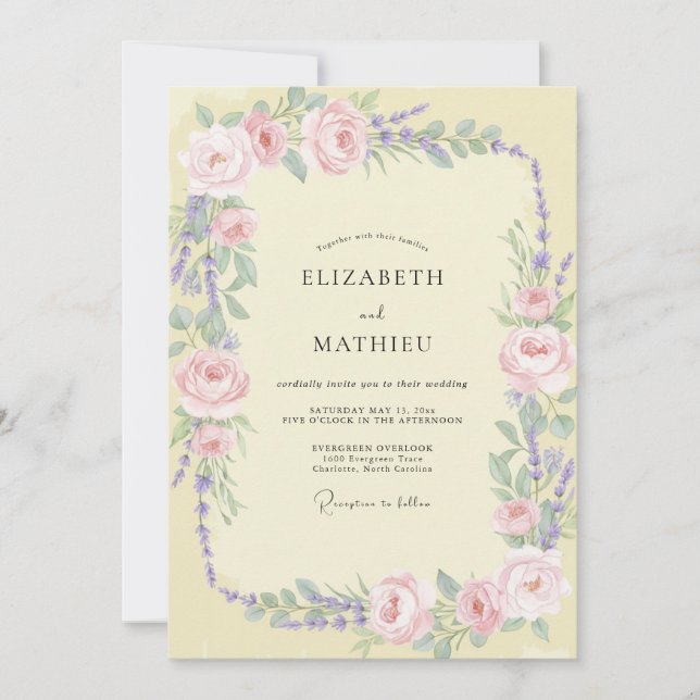 Butter Lavendel-Rosen-Hochzeit Einladung (Vorderseite)