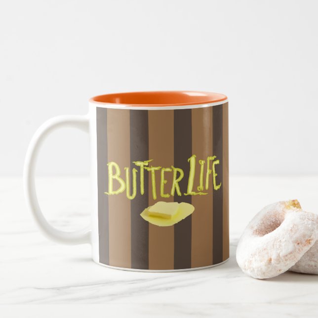 Butter Life Brown Streifen BG Zweifarbige Tasse (Mit Donut)
