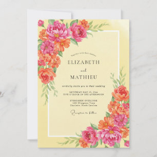 Butter Magenta Blütenhochzeit Einladung