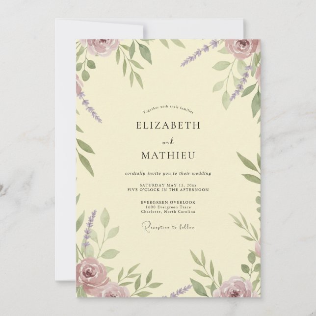 Butter Mauve Leaf Hochzeit Einladung (Vorderseite)