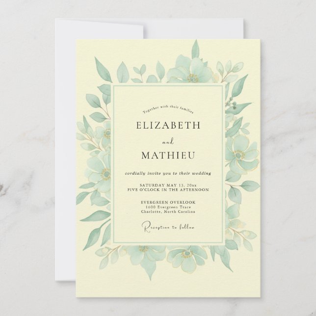 Butter Mint Eucalyptus Hochzeit Einladung (Vorderseite)