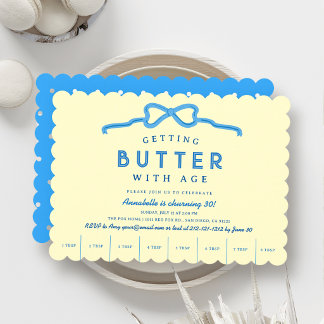 Butter mit Altersblauer Schleife Geburtstag Einladung