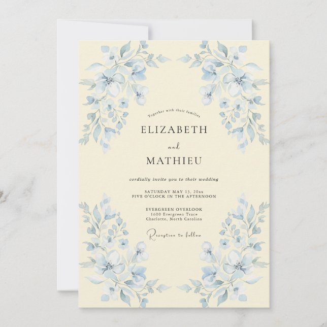 Butter Periwinkle Blatt Hochzeit Einladung (Vorderseite)