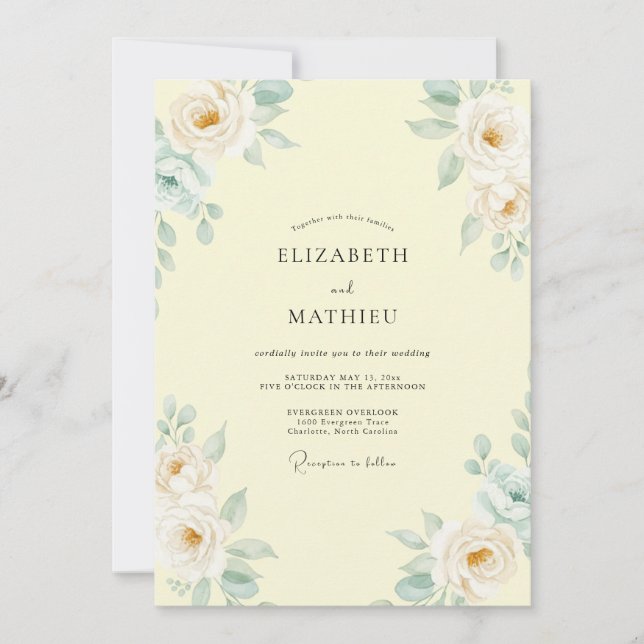 Butter Pfirsich Laub Eukalyptus Hochzeit Einladung (Vorderseite)