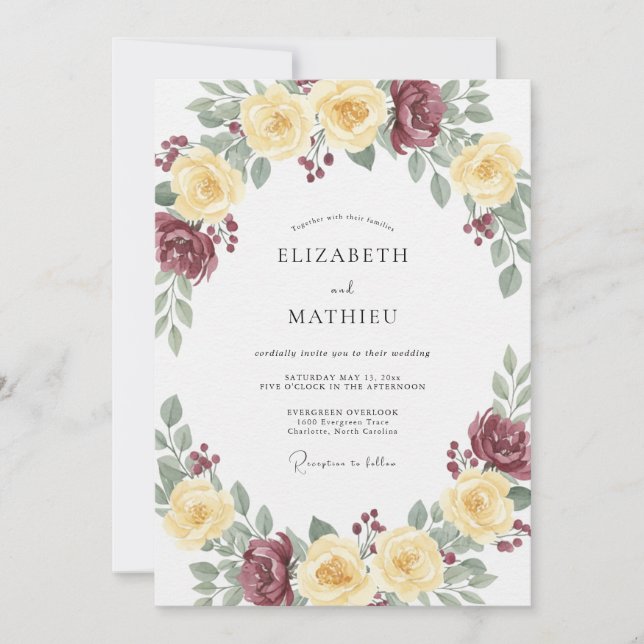 Butter-Plum-Rosen-Hochzeit Einladung (Vorderseite)