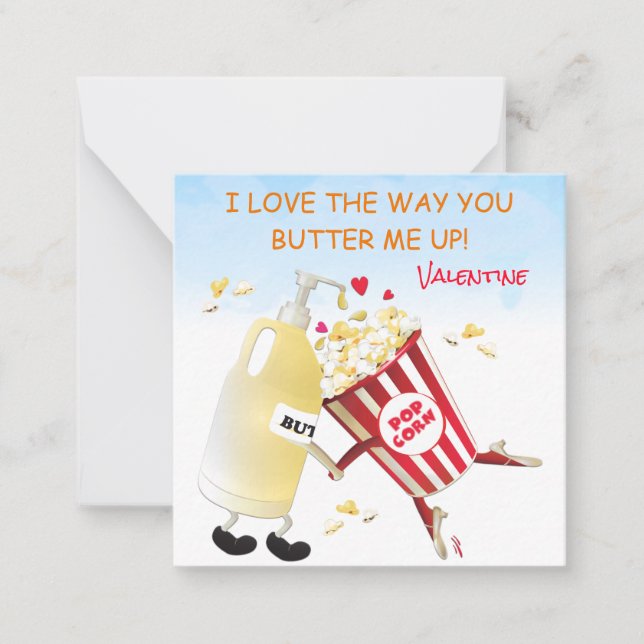 Butter Popcorn Funny Pun Couple Valentine Mitteilungskarte (Vorderseite)