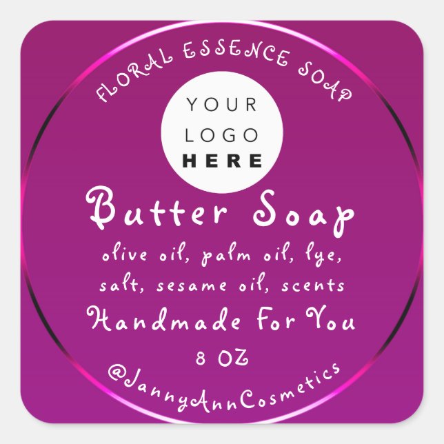 Butter Seife Kosmetik Handgemachte Logo Berry Pink Quadratischer Aufkleber (Vorderseite)