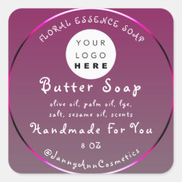 Butter Seife Kosmetik Handgemachte Logo Grau Pink Quadratischer Aufkleber