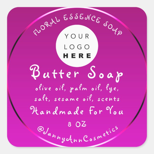 Butter Seife Kosmetik Handgemachte Logo Pink Fuchs Quadratischer Aufkleber (Vorderseite)