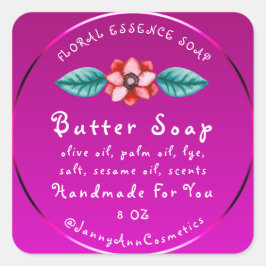 Butter Seife Kosmetik Handgemachte Logo Rosa Blüte Quadratischer Aufkleber