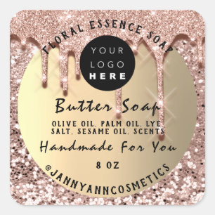 Butter Seife Kosmetik Handgemachte Tropfen Glitzer Quadratischer Aufkleber