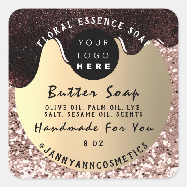 Butter Seife Kosmetik Handgemachte Tropfen Glitzer Quadratischer Aufkleber (Vorderseite)