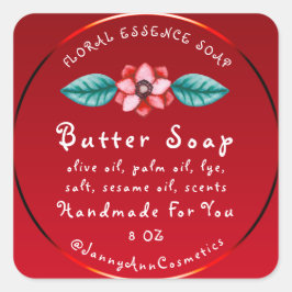 Butter Seife Kosmetik Handmade Logo Rote Blüte Quadratischer Aufkleber