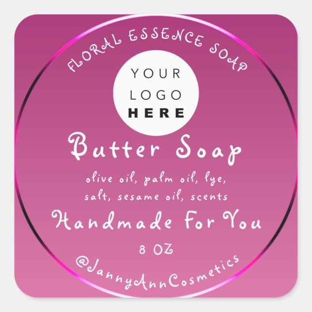 Butter Seife Kosmetik Handmade Logo-Scrub Quadratischer Aufkleber (Vorderseite)
