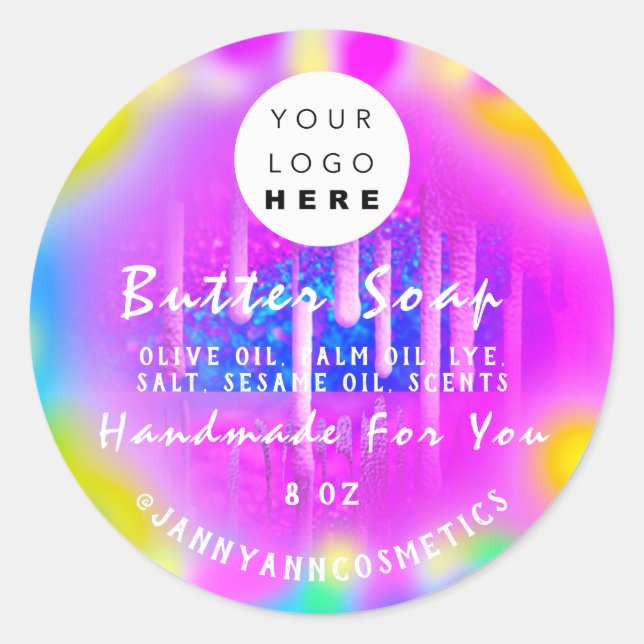 Butter Seife Kosmetik Logo Holograph Farbtherapie Runder Aufkleber (Vorderseite)