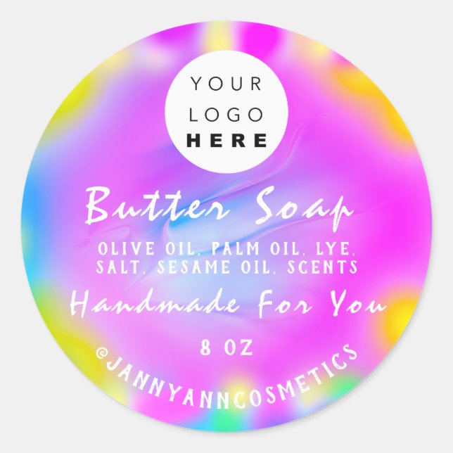 Butter Seife Kosmetik Logo Holograph Pink Beauty Runder Aufkleber (Vorderseite)