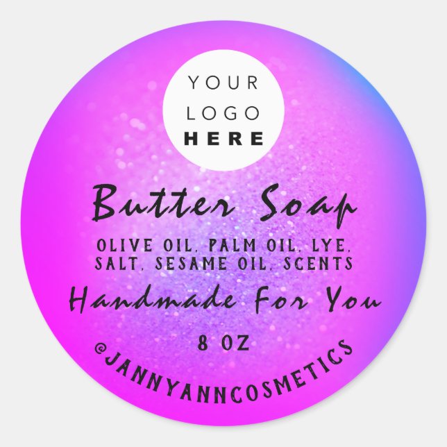 Butter Seife Kosmetik Logo Logo Glitzer Rosa Runder Aufkleber (Vorderseite)