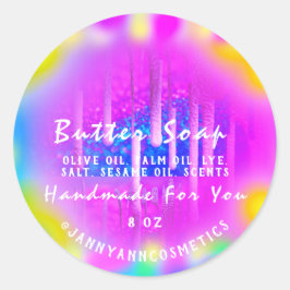 Butter Seife Kosmetisch. Farbtherapie mit rosa Hol Runder Aufkleber