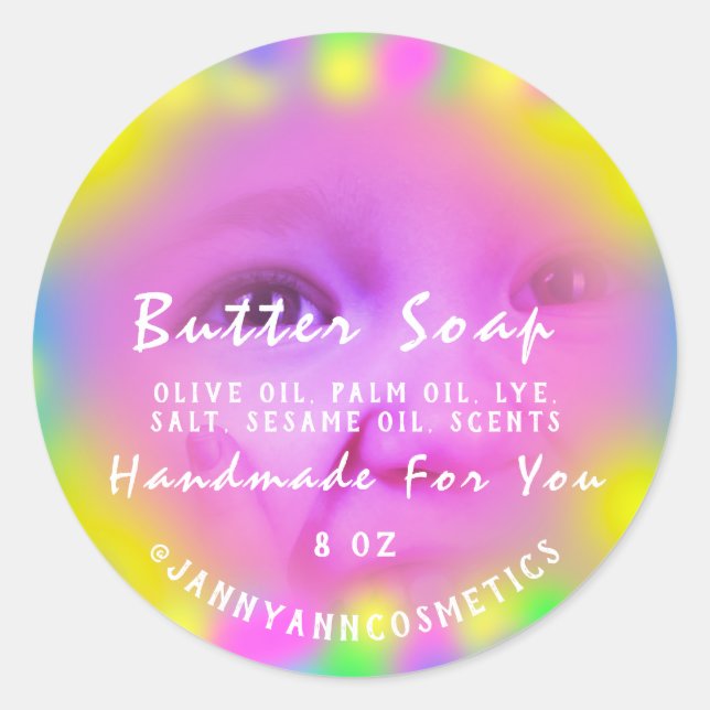 Butter Soap Kosmetik Baby Holograph Color Pink Runder Aufkleber (Vorderseite)