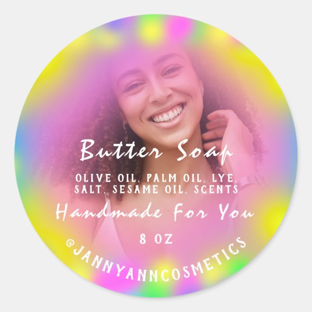 Butter Soap Kosmetik Foto Pink Holograph Girly Runder Aufkleber (Vorderseite)