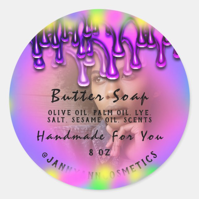 Butter Soap Kosmetik Handmade Holograph Foto Runder Aufkleber (Vorderseite)