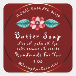 Butter Soap Kosmetik Handmade Logo BurgundyFloral Quadratischer Aufkleber