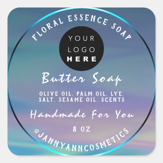 Butter Soap Kosmetik Handmade Logo Holograph Quadratischer Aufkleber (Vorderseite)