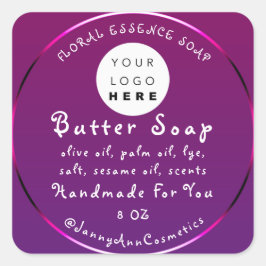 Butter Soap Kosmetik Handmade Logo VioletPink Quadratischer Aufkleber
