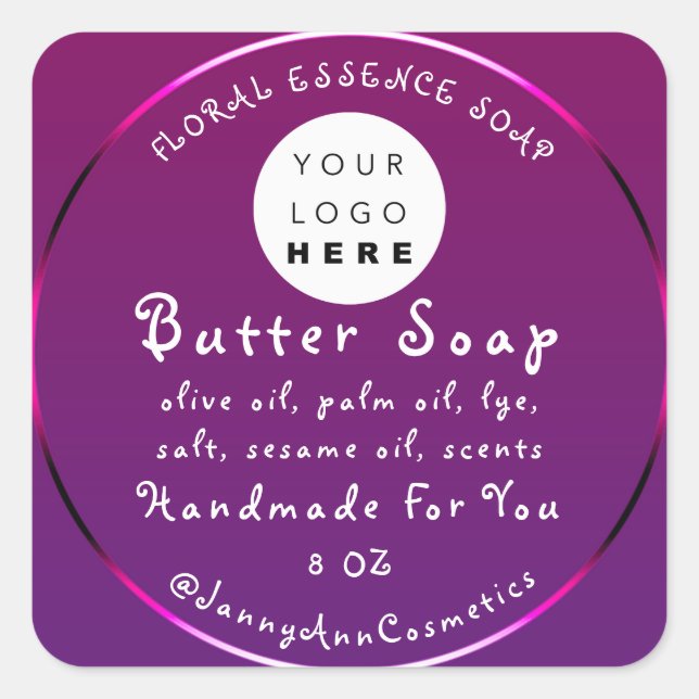 Butter Soap Kosmetik Handmade Logo VioletPink Quadratischer Aufkleber (Vorderseite)