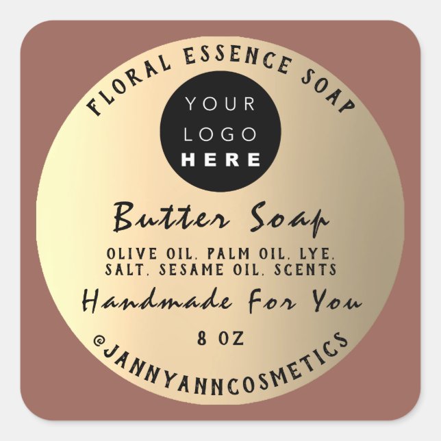 Butter Soap Kosmetik Handmade Rose Gold Logo Quadratischer Aufkleber (Vorderseite)