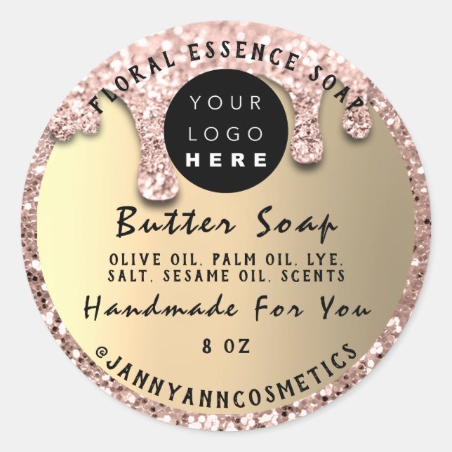 Butter Soap Kosmetik Handmade Tropfen Glitzer Rose Runder Aufkleber (Vorderseite)