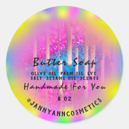 Butter Soap Kosmetik Hot Pink Holograph Tropfen Runder Aufkleber