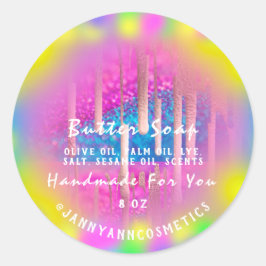 Butter Soap Kosmetik Pink Holograph Girl Tropfens Runder Aufkleber