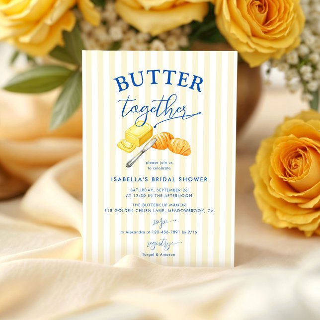 Butter Together Yellow Stripes Bridal Shower Einladung (Von Creator hochgeladen)