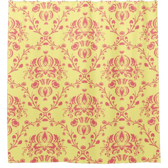 Butter und Cranberry Damask Duschvorhang (Vorderseite)