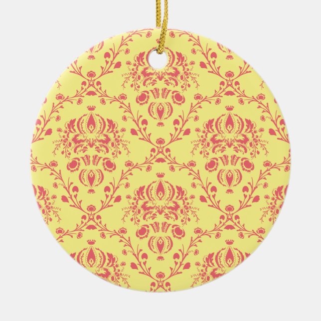 Butter und Cranberry Damask Keramik Ornament (Vorne)