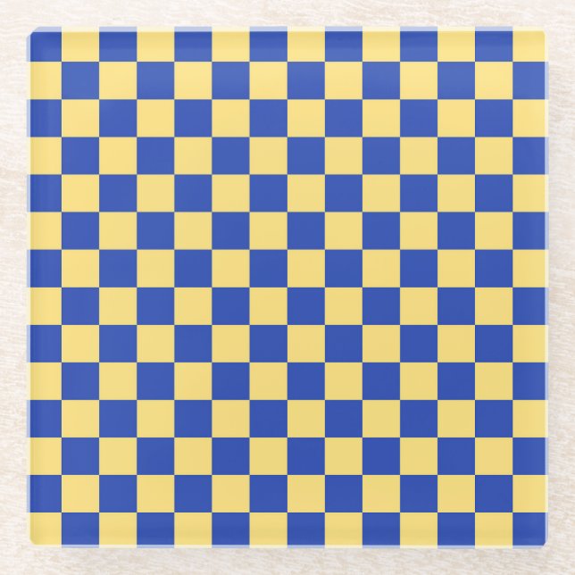 Butter yellow and blue checkered board pattern glasuntersetzer (Vorderseite)